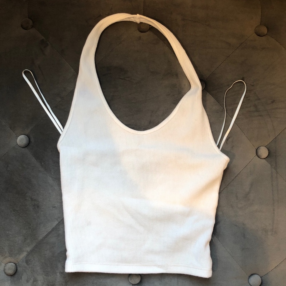 Topshop White Cropped Haulter Top Size 2